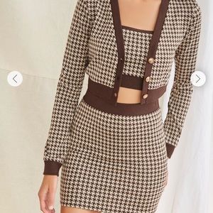 NWOT Houndstooth cami cardigan mini skirt set